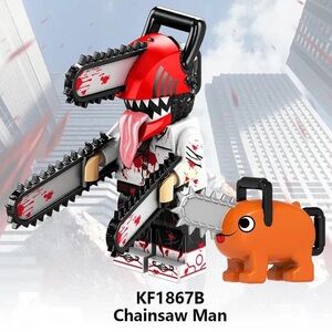 Lego Chainsaw Action Figures Red and Orange Playset